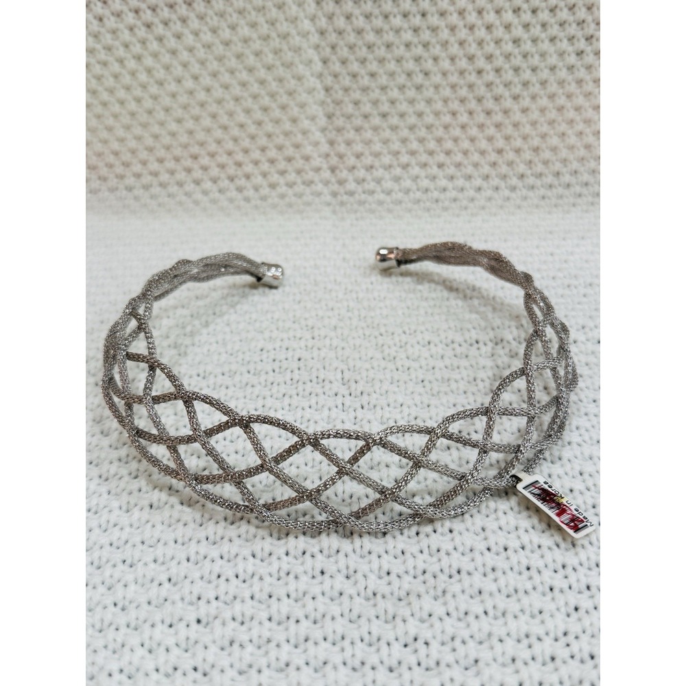 Vintage Silver Tone Woven Mesh Braided Statement Choker Necklace Korea